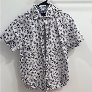 Blue and White Floral Casual Button Down Shirt